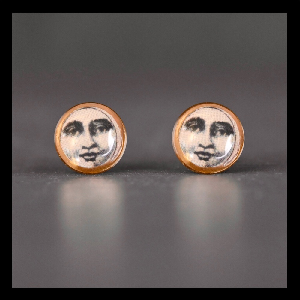 KBD Studio Artisan Moon Face Picture Stud Earrings